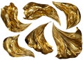 Golden Fabric Flying On Wind, Flowing Waving Gold Shine Cloth