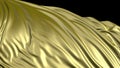 Golden fabric in slow motion. The fabric develops smoothly in the wind