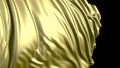 Golden fabric in slow motion. The fabric develops smoothly in the wind