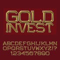 Golden faceted letters and numbers. Presentable business font. Royalty Free Stock Photo