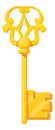 Golden fairytale key. Secret treasure cartoon symbol