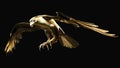 A golden falcon aiming at its prey. 3D illustration.