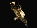 A golden falcon with folded wings. Side view. 3D illustration