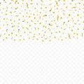 Golden falling shiny confetti glitters on transparent checkered background Royalty Free Stock Photo