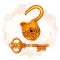 Golden fantasy victorian key and open lock