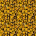 Golden feather abstract pattern. Vector seamless illustration