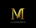 Golden Feather Letter M Luxury Brand Logo icon, vector design concept feather with letter for initial luxury business, firm, law