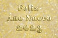 Golden `Feliz AÃÂ±o Nuevo 2023` text on festive background