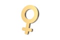 Golden female gender symbol isolated on white background.