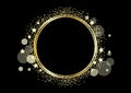 Golden shiny abstract round frame on a black background vector Royalty Free Stock Photo