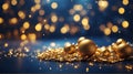 Golden Festive Glow and golden christmas balls on a Serene Blue Background. AI Generated Royalty Free Stock Photo