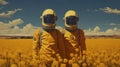 Golden Field: Astronauts In The Style Of Grant Wood