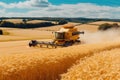 Golden Fields: Combine Reaper and Cutterbar Harvesting Wheat in the Vast Cereal Farm