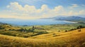 Golden Fields And Ocean: A Panoramic Italian Landscape Painting