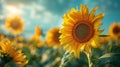 Golden Fields: A Serene Landscape of Blooming Sunflowers Royalty Free Stock Photo