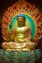 Golden figure of Buddha with lotus