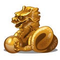 Golden figure of dragon. Chinese horoscope symbol. Eastern astrology. Sculpture isolated on white background. Vector