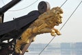 A Golden figure of a lion on the bow