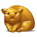 Golden figure of pig. Chinese horoscope symbol. Eastern astrology. Sculpture isolated on white background. Vector