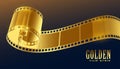 Golden film reel strip in 3d style