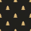 Golden fir-trees on black background. Forest ornament. seamless winter pattern with spruce Royalty Free Stock Photo