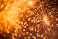 Golden fireworks on black background, frame or border from sparks and firecrackers Royalty Free Stock Photo