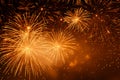 Golden fireworks on black background, frame or border from sparks and firecrackers Royalty Free Stock Photo