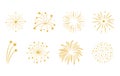 Golden Fireworks Burst Vector Set, Golden Firework Illustration, Golden Firework Vectors Simple Golden Firework Set Royalty Free Stock Photo