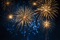Golden Fireworks Exploding in Dark Night Sky Royalty Free Stock Photo