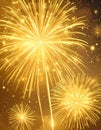 Golden Fireworks Exploding in a Dark Sky Bright Light Festive Celebration Royalty Free Stock Photo