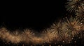Gold fireworks on black background with copyspace. Royalty Free Stock Photo