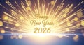 Golden fireworks explosion with text happy new year 2026, festive background Royalty Free Stock Photo