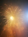 Golden fireworks night sky New Year