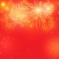 Golden Fireworks on red background to celebrate on festive events