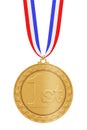 Golden First Place Winners Medal with Ribbon. 3d Rendering Royalty Free Stock Photo