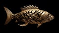 Gold Foiled Mackerel Statue On Black Background