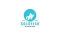 Golden fish silhouette in circle for aquarium logo design