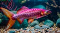 Golden fish swimming alone in a vibrant aquarium under clear water Royalty Free Stock Photo