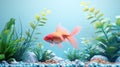 Golden fish swimming in planted aquarium with vibrant underwater flora Royalty Free Stock Photo