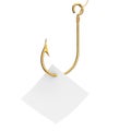 Golden Fishing Hook with Blank Note Paper. 3d Rendering