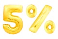 Golden five percent made of inflatable balloons