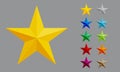 Golden five star as icon or favorite sign in differents color