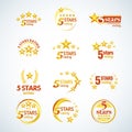 Golden Five stars round logo template set. Vector illustration.