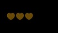 Golden fiver 3d hearts on plain black background