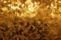 Golden flakes pattern with glitter on it. Scattered gold glitter powder. Generative AI