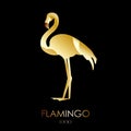 Golden flamingo icon on dark background. Flat design