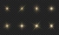 Golden Flare Sparkle Star on Transparent Background. Gold Light Beam Shine Effect. Gleam Glitter Festive Set. Bokeh