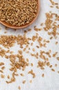 Golden flax seeds. Micronutrient beneficial for the organism that prevents and cures ailments. Royalty Free Stock Photo