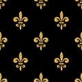 Golden fleur-de-lis seamless pattern black 3 Royalty Free Stock Photo