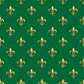 Golden fleur-de-lis seamless pattern. Gold template. Floral classic texture. Fleur de lis royal lily retro background. Design